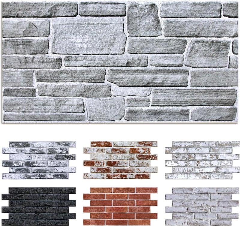Commomy 12pcs Faux Stone 3D Wall Panels Peel and Stick - 22.8" x 11.8" Thin & UrltraLight Stone Textured Wall Panel for Interior Tile Kitchen, Bedroom,Living Room,TV Background,RV (Covers 22.48 sq.ft) - Image 1